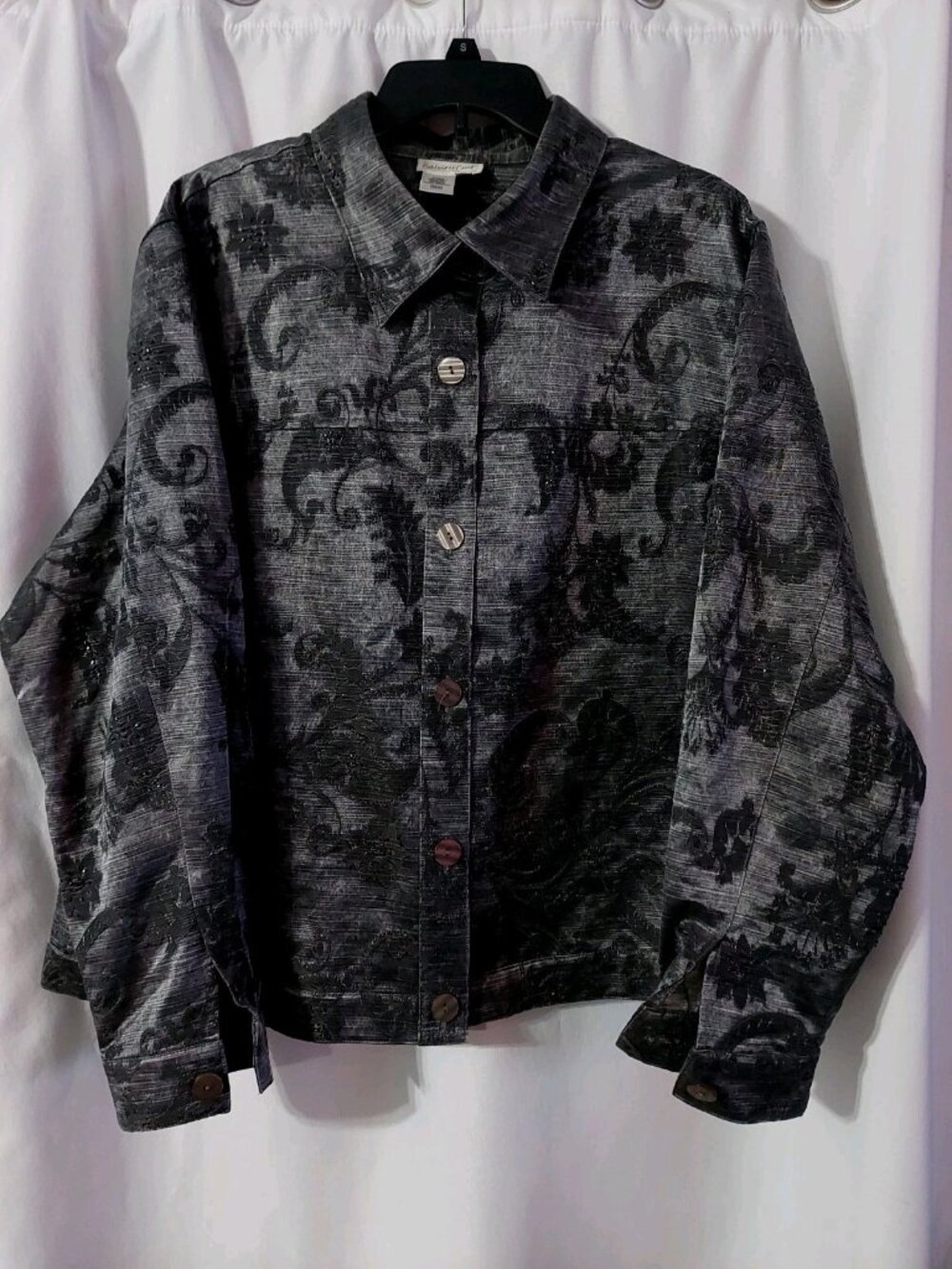Coldwater Creek Womens Brocade Beaded Jacket Size 3X Gray Paisley Coat